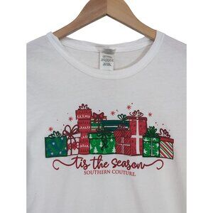 Southern Couture Christmas Long Sleeve‎ T-Shirt Womens S White Tis The Season